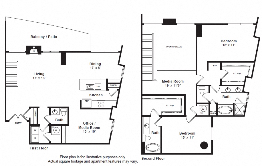 Floor plan for 2 beds, 2.5 baths, 2413 sqft